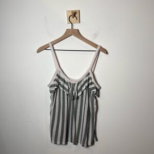 Old Navy Womens Linen Blend Stripped Ruffle Front Tank Top Beach Summer Lounge M